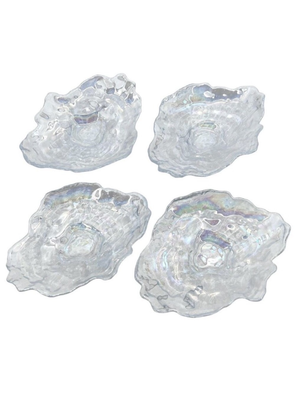 Akcam Turkish Hand Made Iridescent Glass Shell Shaped Dishes Plates Beach Decor
